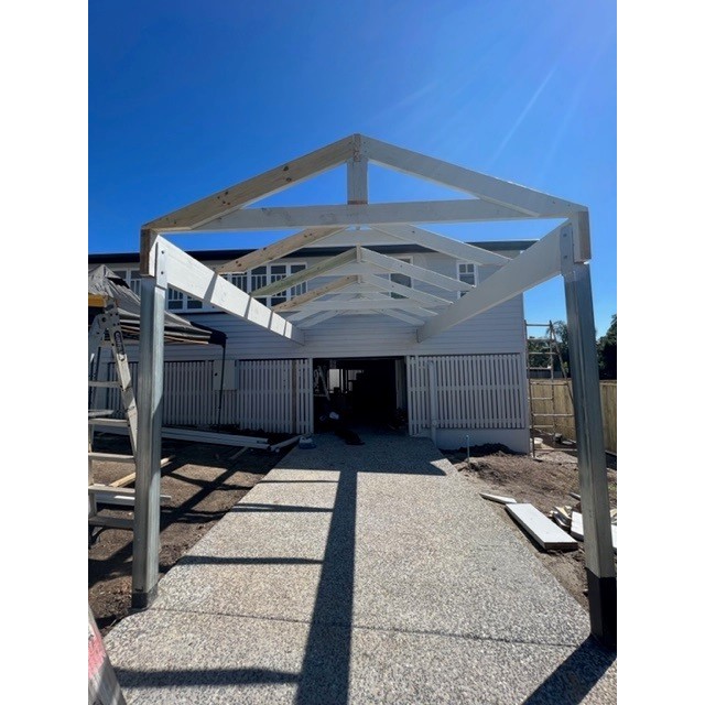 Carport frame after concrete pour